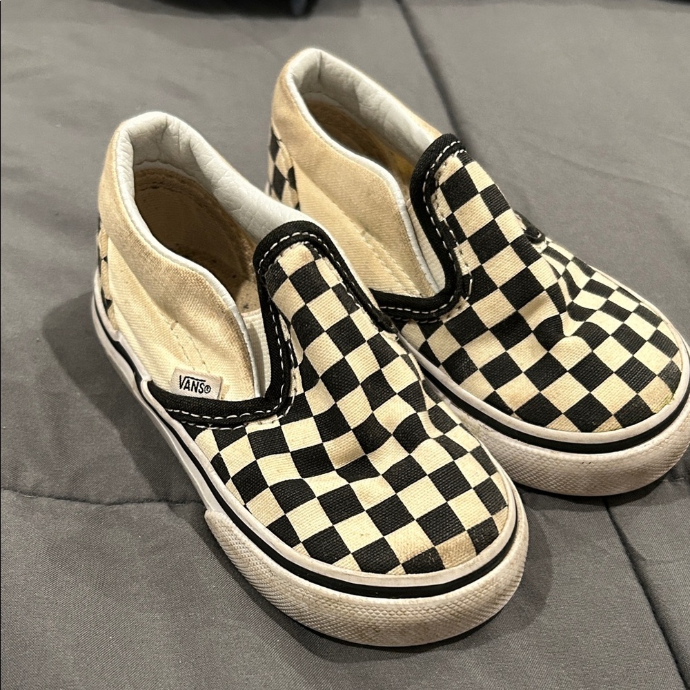 Vans Kids Checkered Slip-On Sneakers - Black and Cream